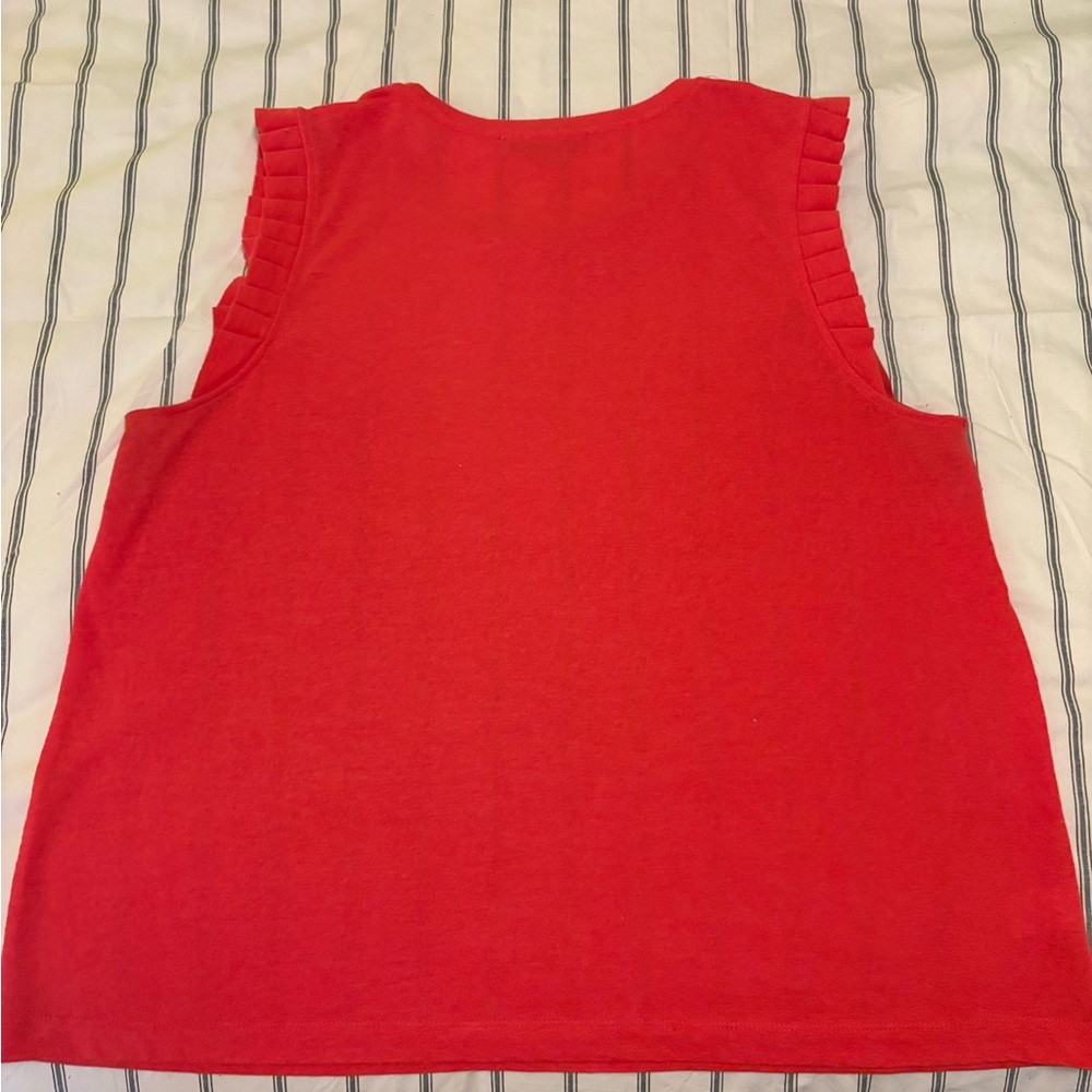LOFT Red Ruffled Muscle Tee - Picture 2 of 4